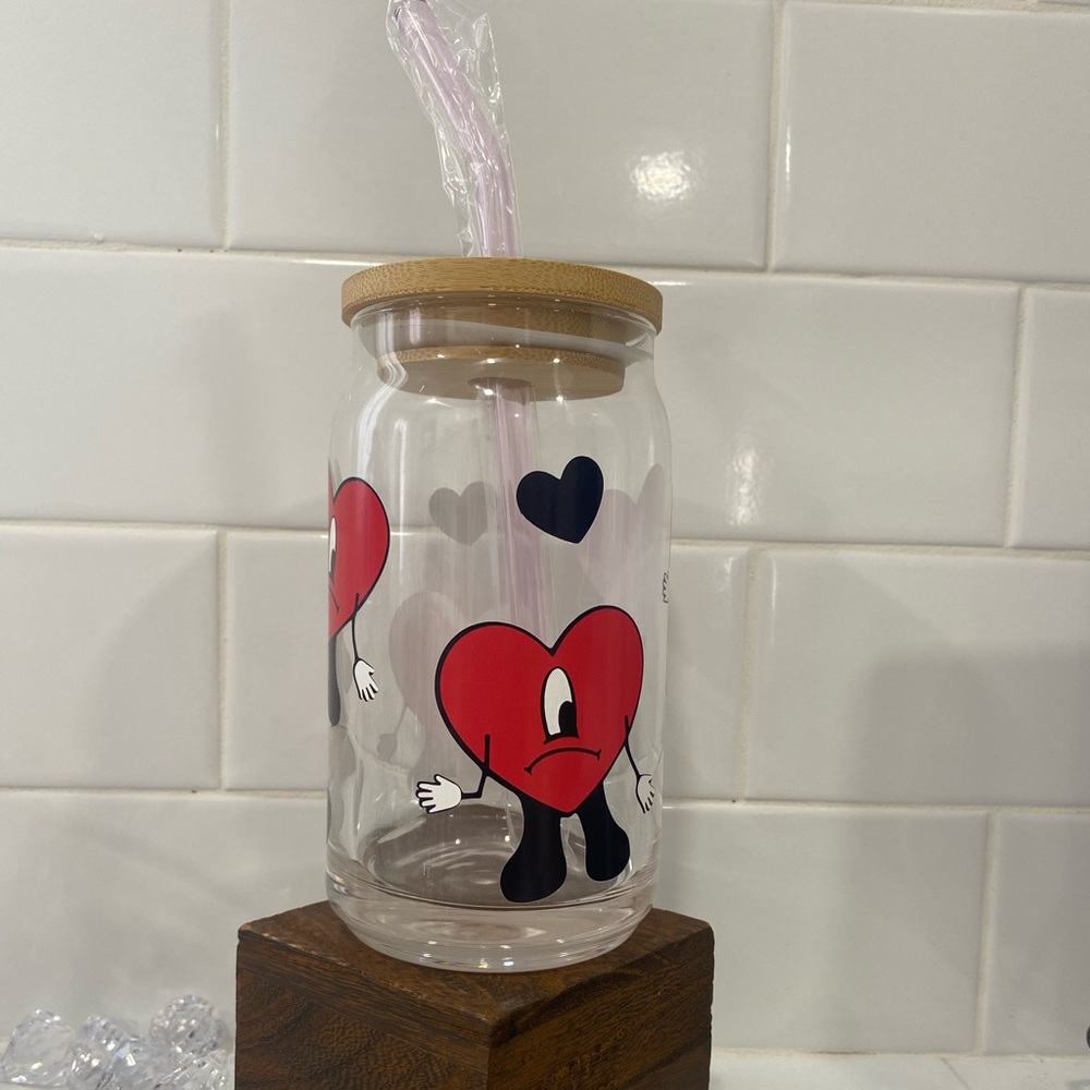 Bad bunny glass can cup!!